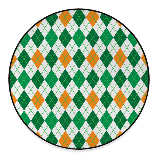 St Patrick's Day Argyle Pattern Print Round Floor Mat
