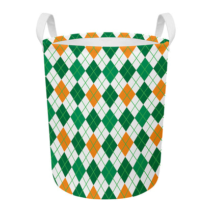 St Patrick's Day Argyle Pattern Print Round Laundry Basket