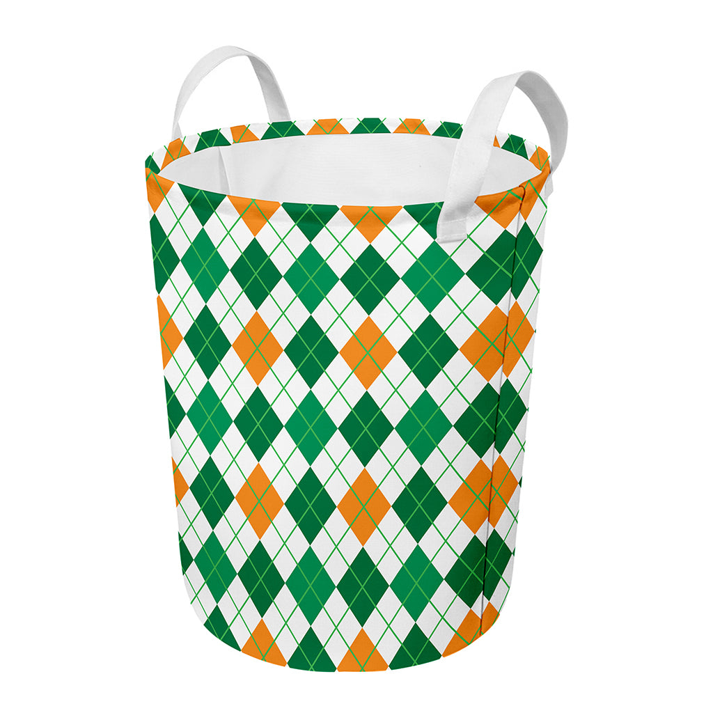 St Patrick's Day Argyle Pattern Print Round Laundry Basket