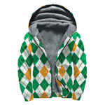 St Patrick's Day Argyle Pattern Print Sherpa Lined Zip Up Hoodie