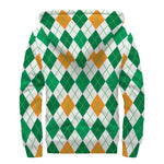 St Patrick's Day Argyle Pattern Print Sherpa Lined Zip Up Hoodie