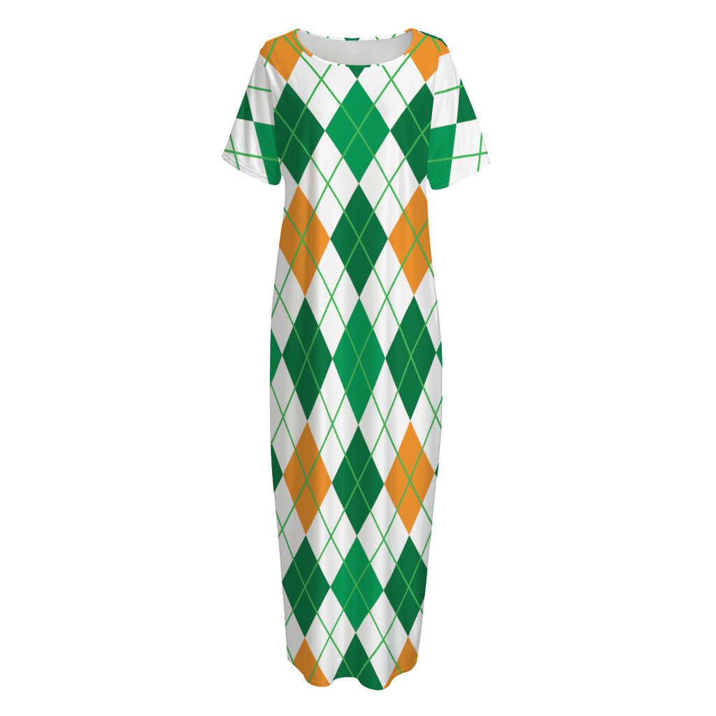 St Patrick's Day Argyle Pattern Print Short Sleeve Long Nightdress