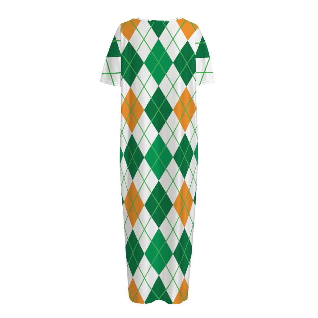 St Patrick's Day Argyle Pattern Print Short Sleeve Long Nightdress