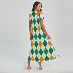 St Patrick's Day Argyle Pattern Print Short Sleeve Maxi Dress