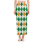 St Patrick's Day Argyle Pattern Print Side Slit Maxi Skirt