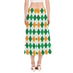 St Patrick's Day Argyle Pattern Print Side Slit Midi Skirt