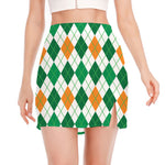 St Patrick's Day Argyle Pattern Print Side Slit Mini Skirt
