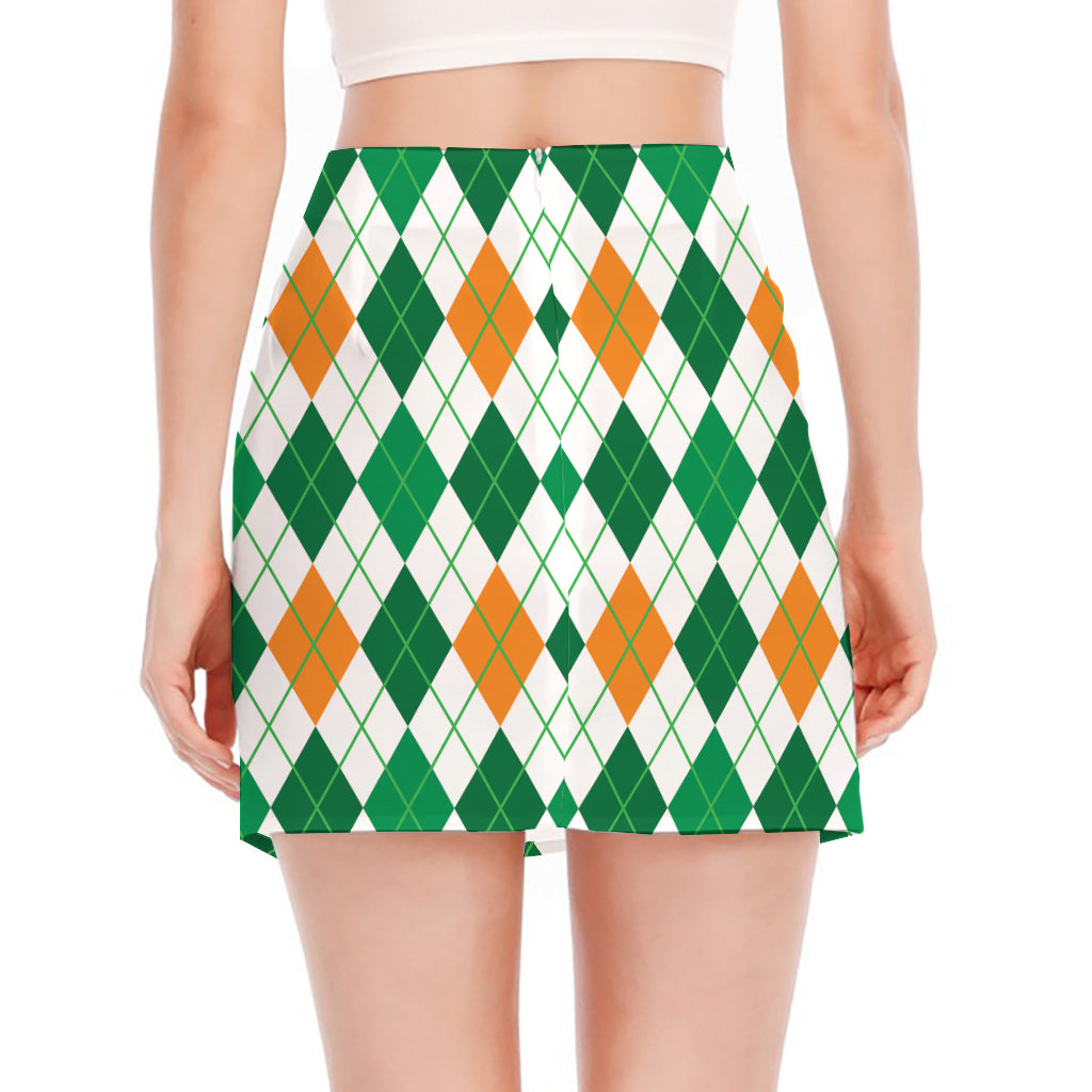 St Patrick's Day Argyle Pattern Print Side Slit Mini Skirt