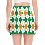 St Patrick's Day Argyle Pattern Print Side Slit Mini Skirt
