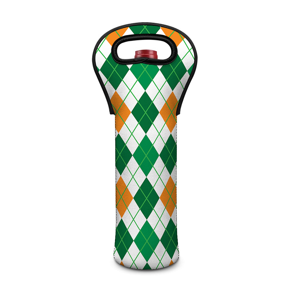 St Patrick's Day Argyle Pattern Print Single Neoprene Wine Tote