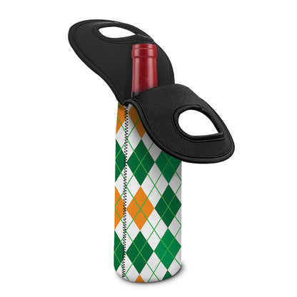 St Patrick's Day Argyle Pattern Print Single Neoprene Wine Tote