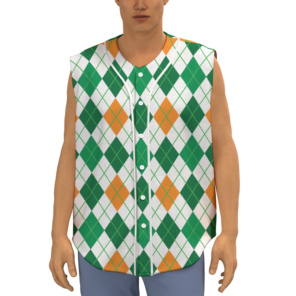 St Patrick's Day Argyle Pattern Print Sleeveless Baseball Jersey