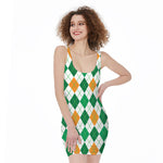 St Patrick's Day Argyle Pattern Print Sleeveless Bodycon Dress