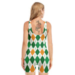 St Patrick's Day Argyle Pattern Print Sleeveless One Piece Swimsuit