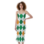St Patrick's Day Argyle Pattern Print Slim Fit Midi Cami Dress