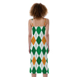 St Patrick's Day Argyle Pattern Print Slim Fit Midi Cami Dress