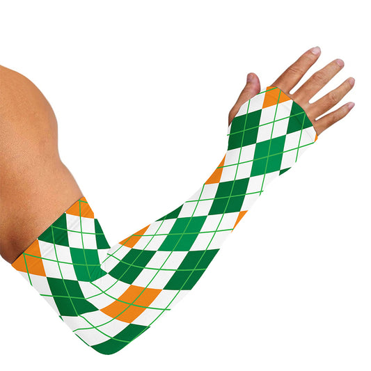 St Patrick's Day Argyle Pattern Print Sun Protection Arm Sleeves