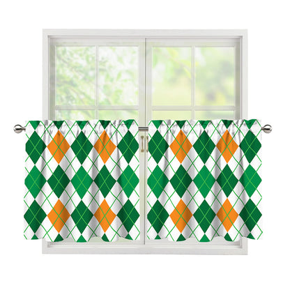 St Patrick's Day Argyle Pattern Print Tier Curtains