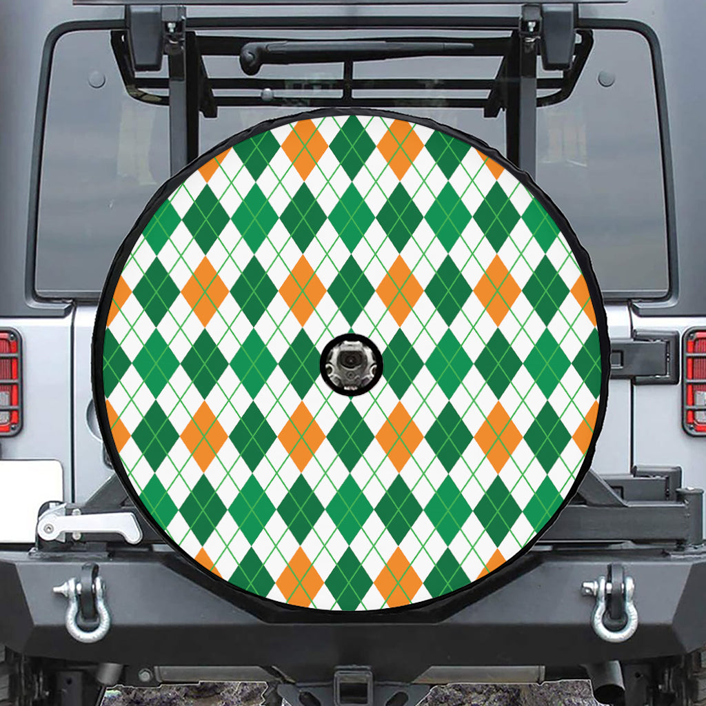 St Patrick's Day Argyle Pattern Print Tire Cover With Camera Hole