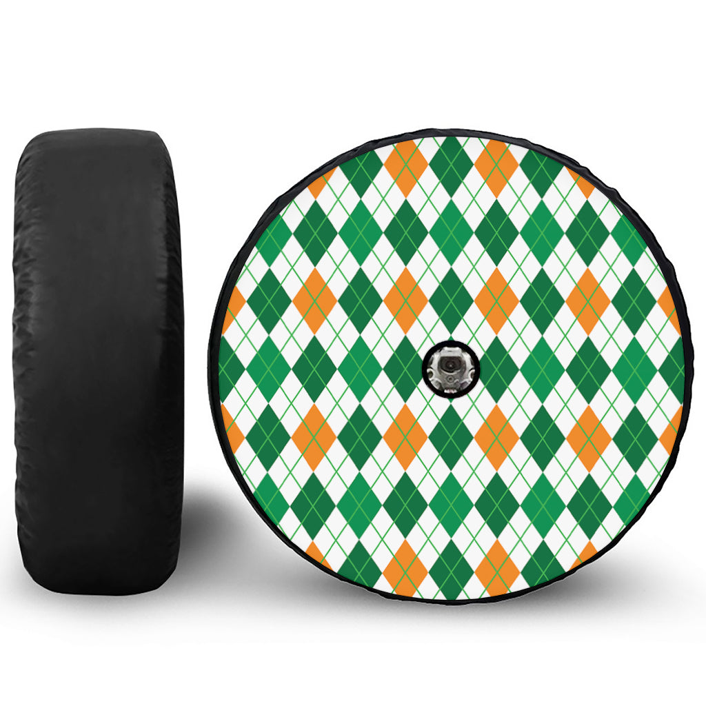 St Patrick's Day Argyle Pattern Print Tire Cover With Camera Hole