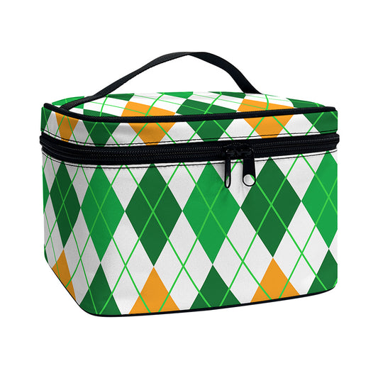 St Patrick's Day Argyle Pattern Print Travel Makeup Bag