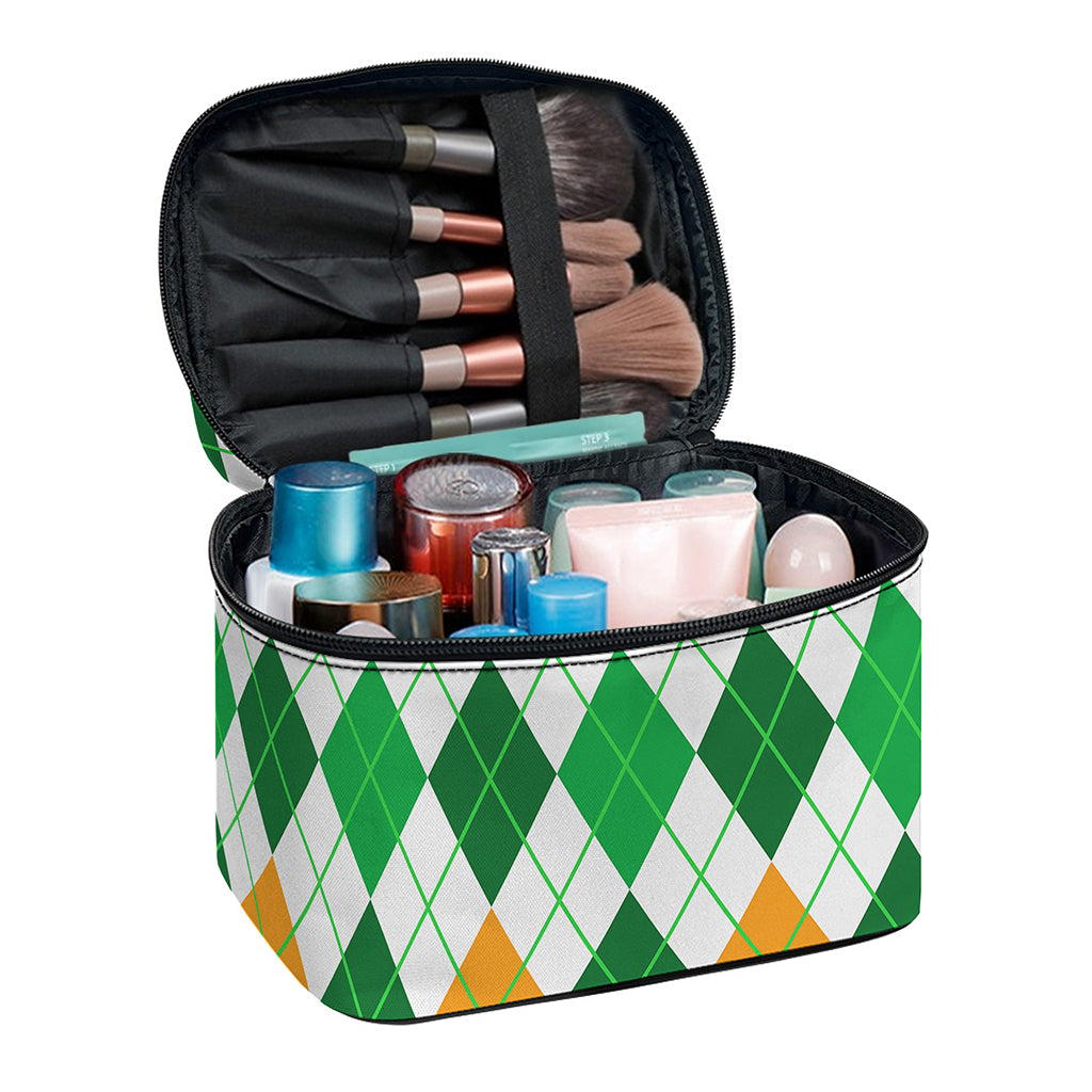 St Patrick's Day Argyle Pattern Print Travel Makeup Bag