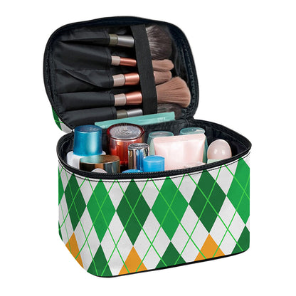 St Patrick's Day Argyle Pattern Print Travel Makeup Bag
