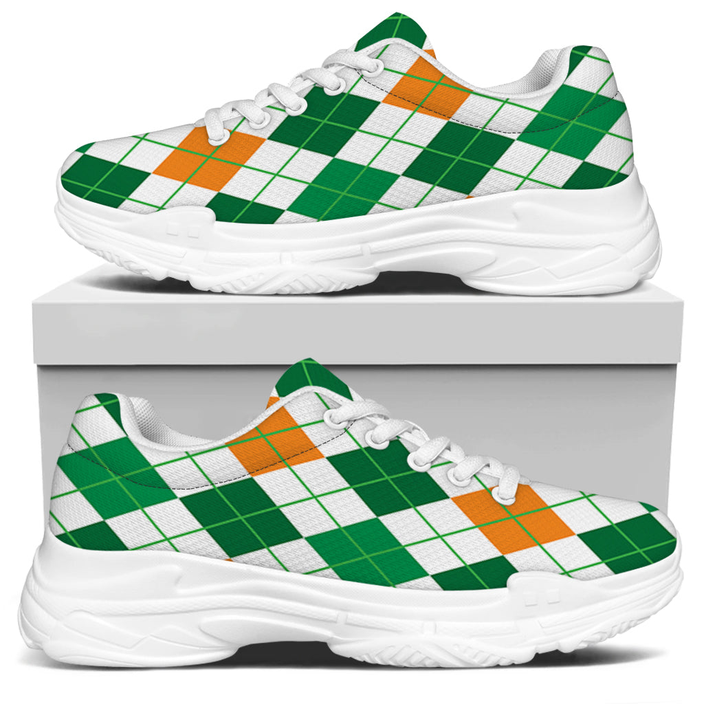St Patrick's Day Argyle Pattern Print White Chunky Shoes