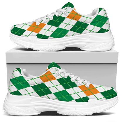 St Patrick's Day Argyle Pattern Print White Chunky Shoes