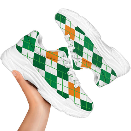 St Patrick's Day Argyle Pattern Print White Chunky Shoes
