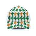 St Patrick's Day Argyle Pattern Print White Mesh Trucker Hat