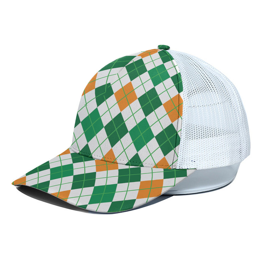 St Patrick's Day Argyle Pattern Print White Mesh Trucker Cap