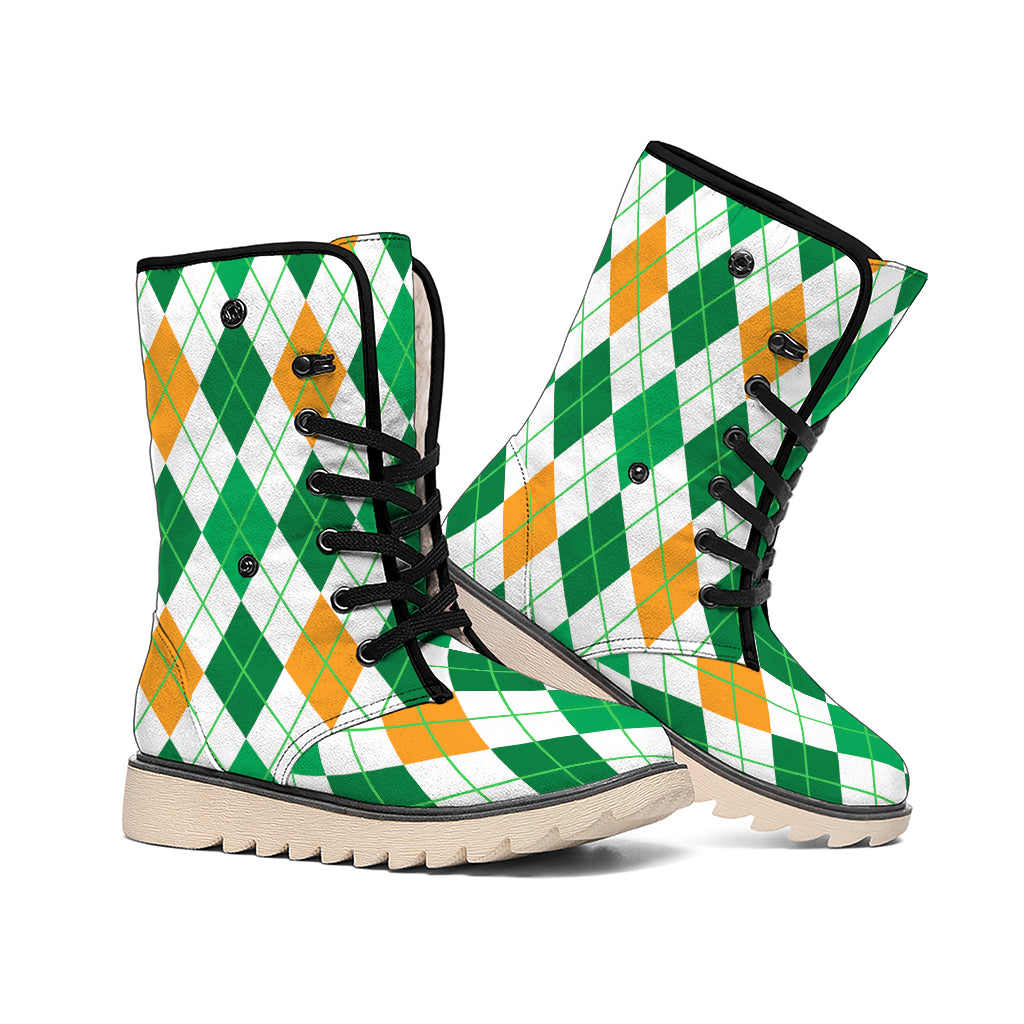 St Patrick's Day Argyle Pattern Print Winter Boots