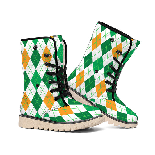 St Patrick's Day Argyle Pattern Print Winter Boots
