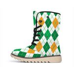 St Patrick's Day Argyle Pattern Print Winter Boots