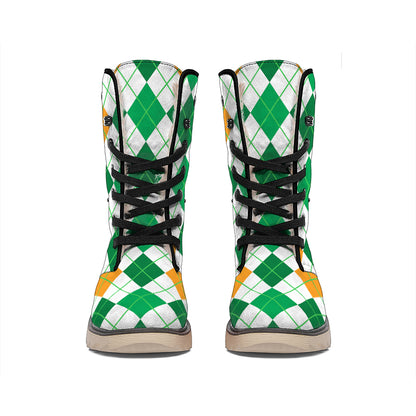 St Patrick's Day Argyle Pattern Print Winter Boots