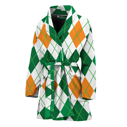 St Patrick's Day Argyle Pattern Print Women's Bathrobe