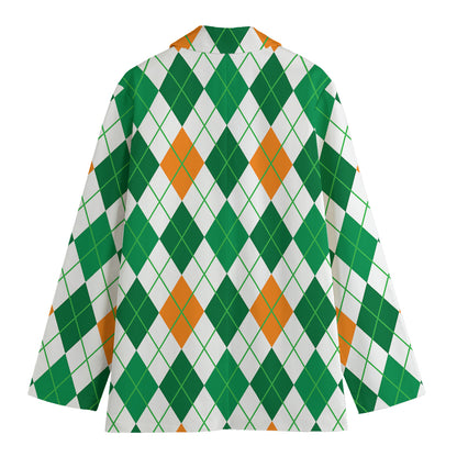 St Patrick's Day Argyle Pattern Print Women's Blazer