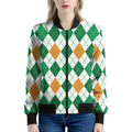 St Patrick's Day Argyle Pattern Print Women's Bomber Jacket