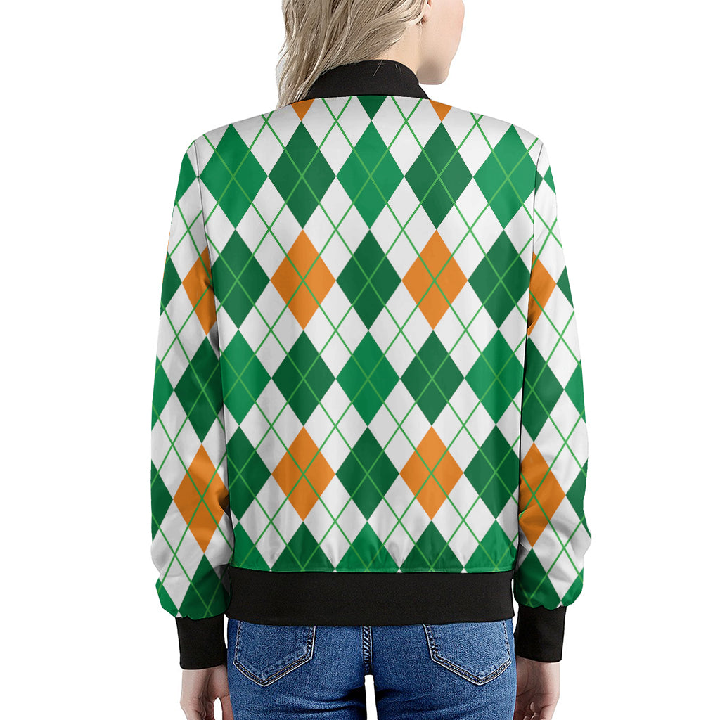 St Patrick's Day Argyle Pattern Print Women's Bomber Jacket