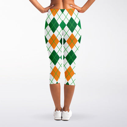 St Patrick's Day Argyle Pattern Print Women's Capri Leggings