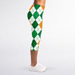 St Patrick's Day Argyle Pattern Print Women's Capri Leggings