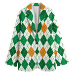 St Patrick's Day Argyle Pattern Print Women's Cotton Blazer