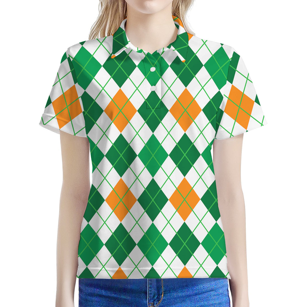 St Patrick's Day Argyle Pattern Print Women's Polo Shirt