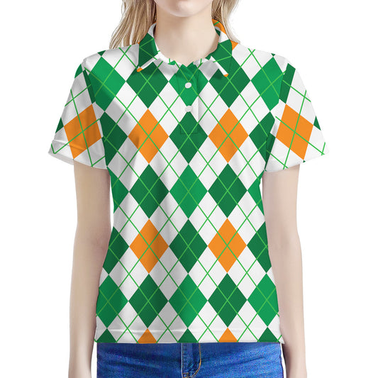 St Patrick's Day Argyle Pattern Print Women's Polo Shirt