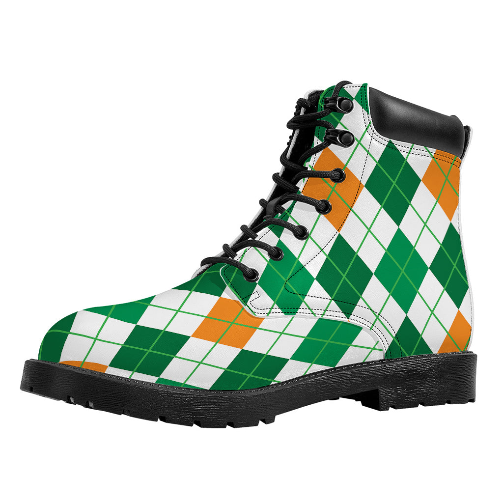 St Patrick's Day Argyle Pattern Print Work Boots