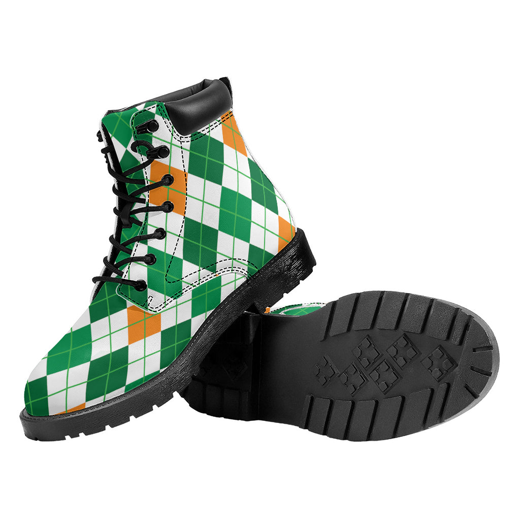 St Patrick's Day Argyle Pattern Print Work Boots