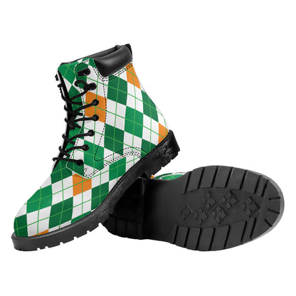 St Patrick's Day Argyle Pattern Print Work Boots