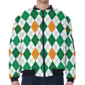 St Patrick's Day Argyle Pattern Print Zip Sleeve Bomber Jacket