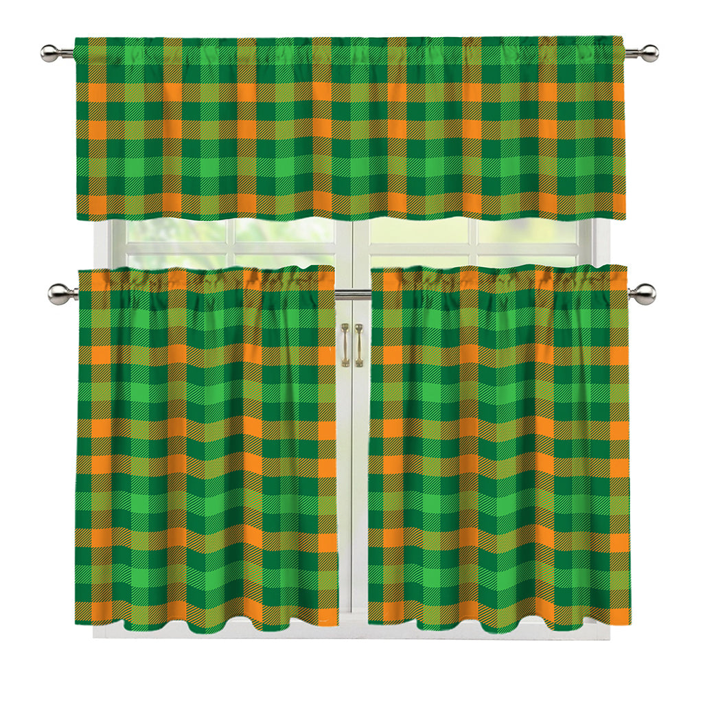 St. Patrick's Day Buffalo Check Print 3 Piece Kitchen Curtains